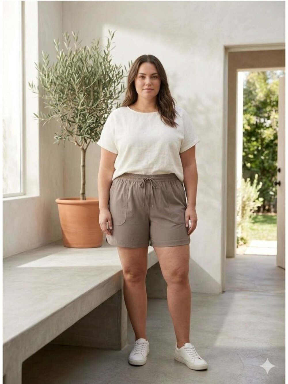 Old Navy Women's Elastic Waist Relaxed Fit Shorts Taupe Size 4X